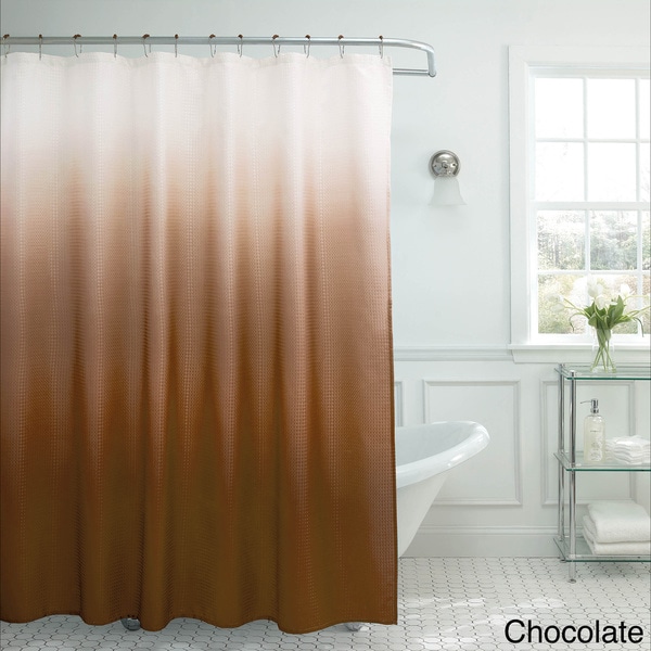 Creative Home Ideas Ombre Waffle Weave Shower Curtain w/ 12 Color Coordinating Metal Rings