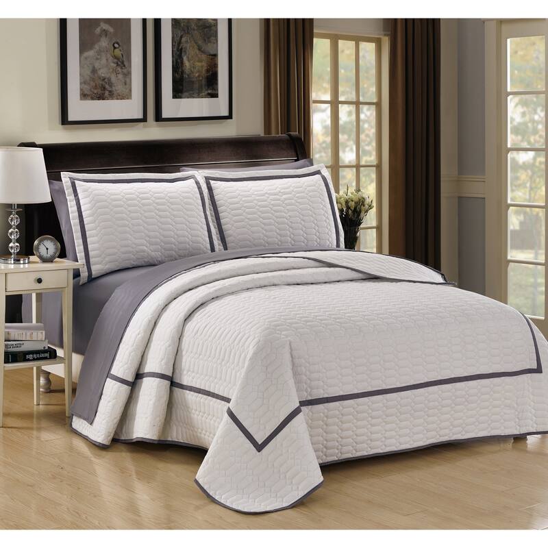 Chic Home 3Piece Marla White Hotel Collection Quilt Set On Sale