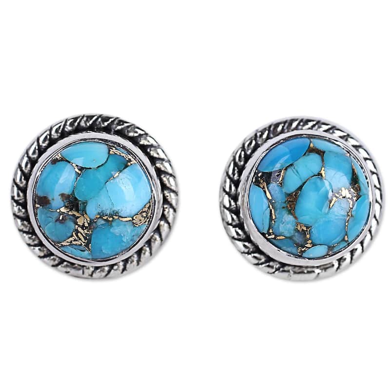 NOVICA Handmade Sterling Silver Cool Aqua Radiance Turquoise Earrings (India) - 0.4*0.4 - Blue - Turquoise - White