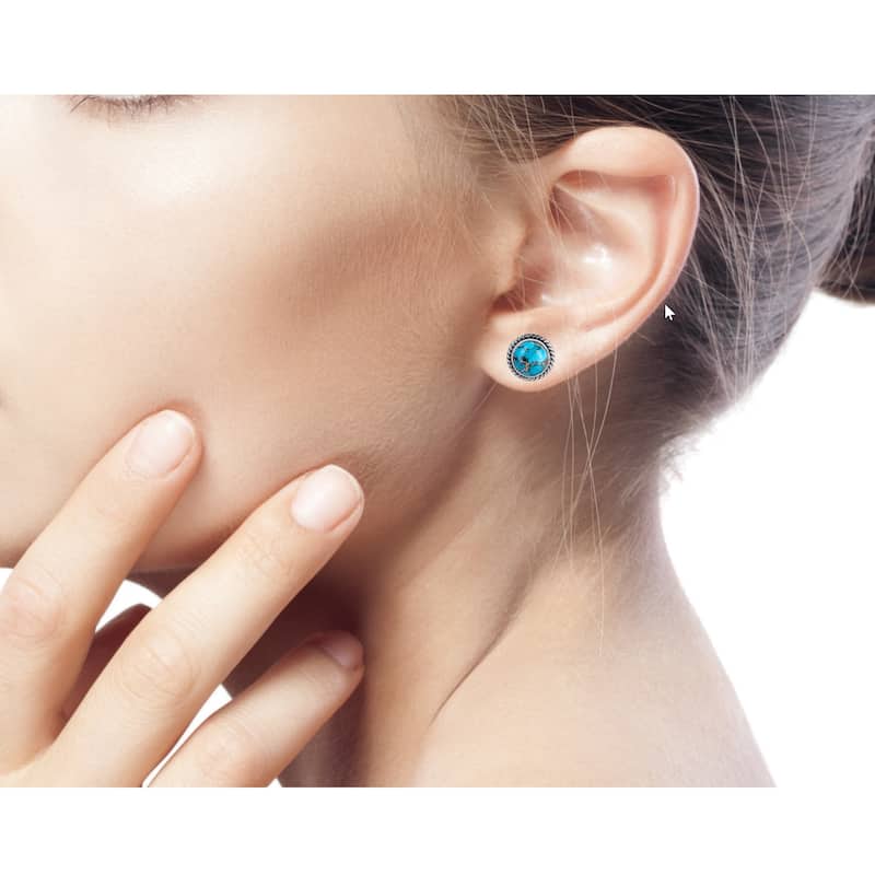 NOVICA Handmade Sterling Silver Cool Aqua Radiance Turquoise Earrings (India) - 0.4*0.4