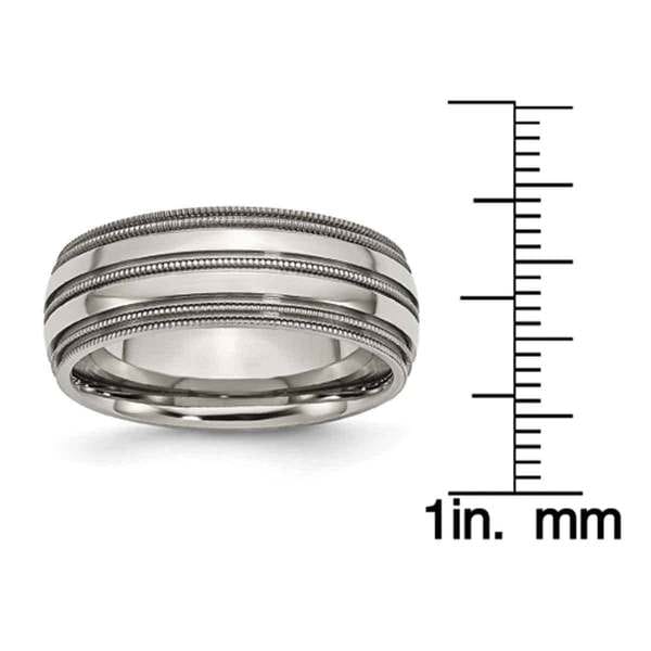 Titanium Grooved Beaded 4mm Mens Ring Band Size 9.5