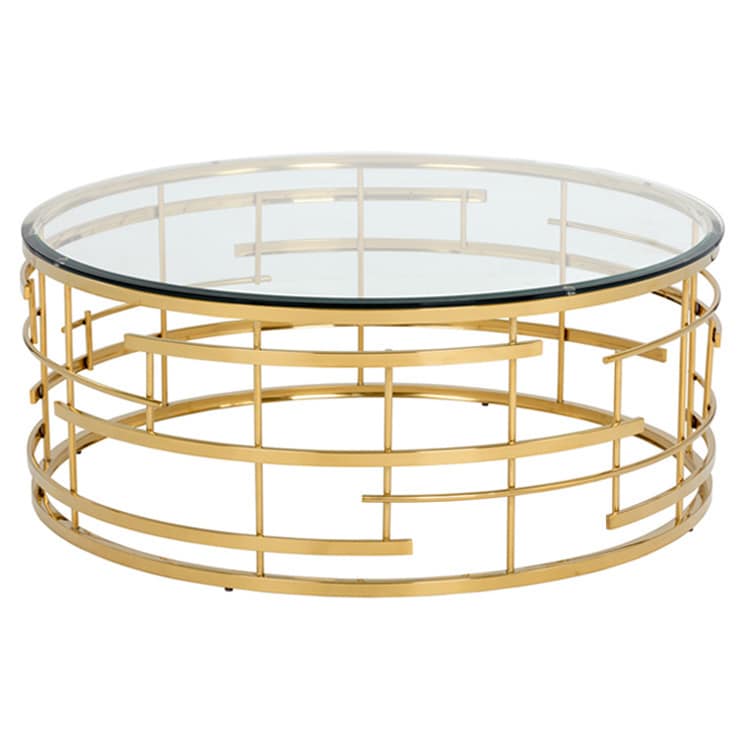 Sunpan Cielo Gold Colored Steel Round Coffee Table With Gl Top Sunpan Cielo Gold Colored Steel Round Coffee Table With Gl Top