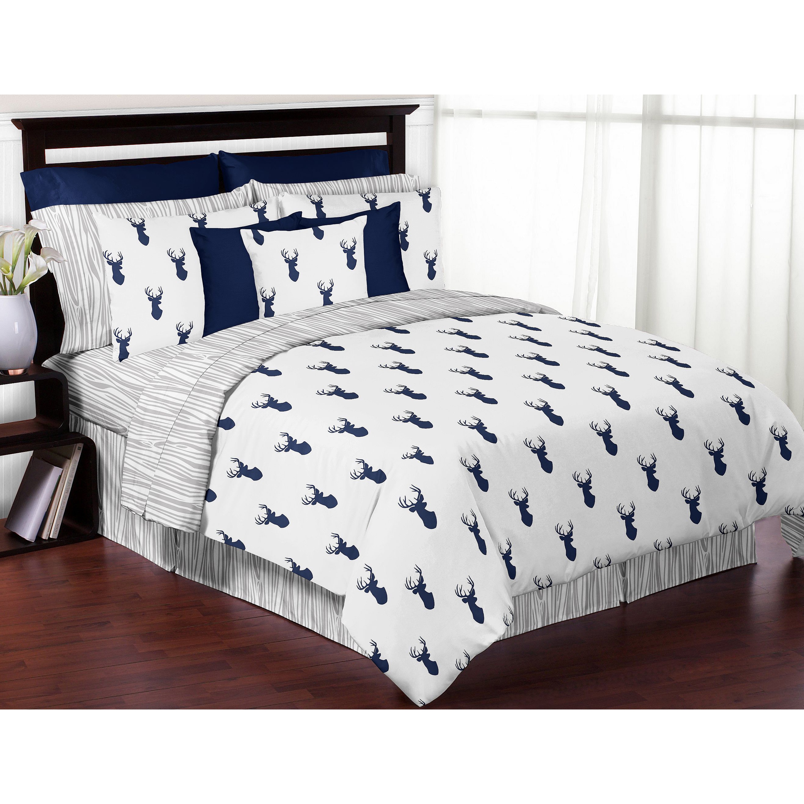Sweet Jojo Designs Navy and White Woodland Deer 3-Piece Full/ Queen-size Comforter Set