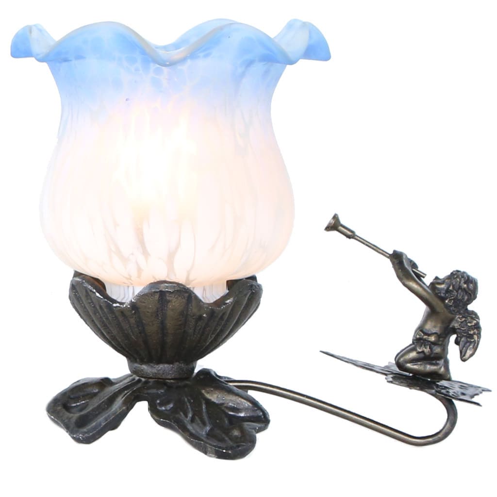 River of Goods Blue/ - Handpainted Beyond Glass & Flower 12884170 Frosted Bed 6-inch Lamp Bath Tulip Accent - Cherub White