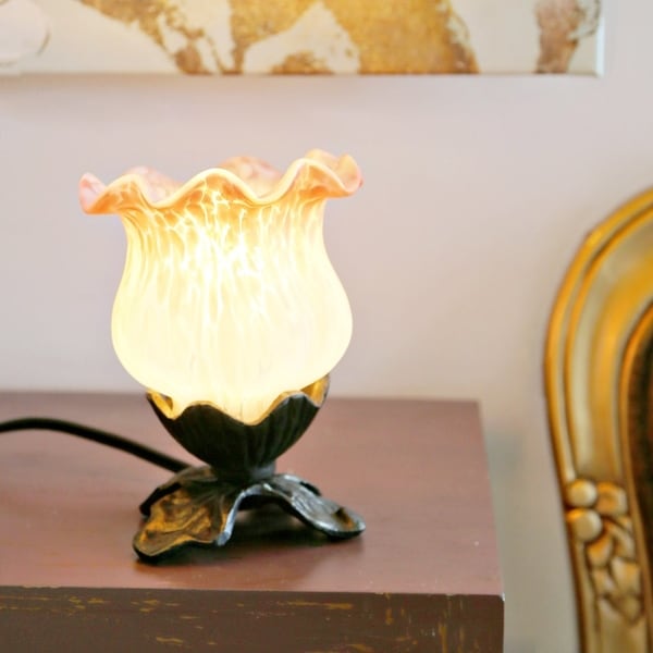 6"H Handpainted Frosted Glass Tulip Uplight Accent Lamp - Orange/White