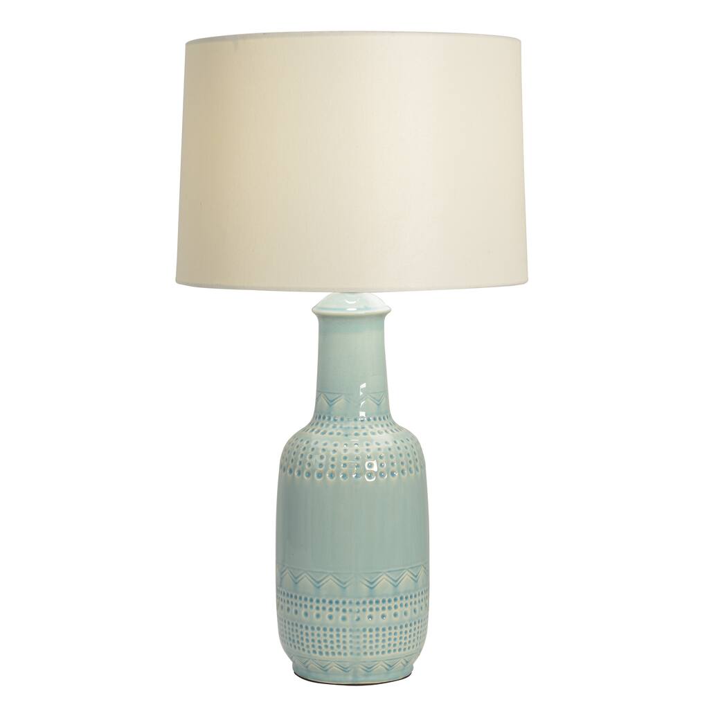 Decor Therapy Green Ceramic Patterned Table Lamp with Ivory Shade