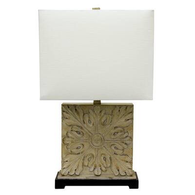 Black/Off-white Resin Square Carved Table Lamp