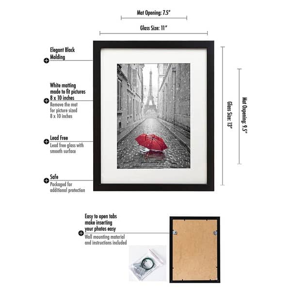 Americanflat 11x13 Picture Frame with Mat for 8x10, Black - Bed Bath ...