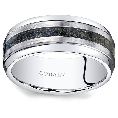 Oravo Men's Brushed Cobalt Carbon Fiber 9mm Wedding Ring