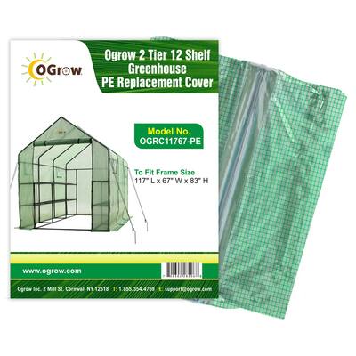 Machrus Ogrow Premium PE Replacement Cover for Walk in Greenhouse - Green - Fits Frame 117"L x 67"W x 83'"H