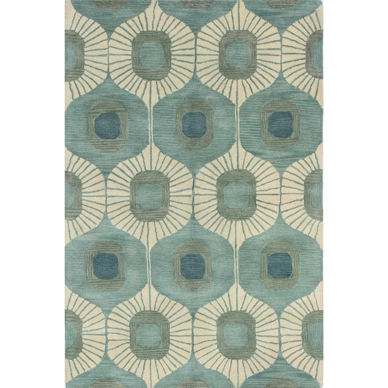 Bashian Woodbridge Hand-tufted Modern Abstract Ikat Wool Area Rug - 5' x 7'6" - Aqua