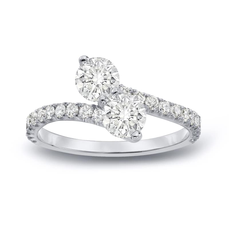 Auriya 1 1/2ct TDW Round 2 Stone Diamond Engagement Ring 14k Gold (J-K, I1-I2) - 4 - White