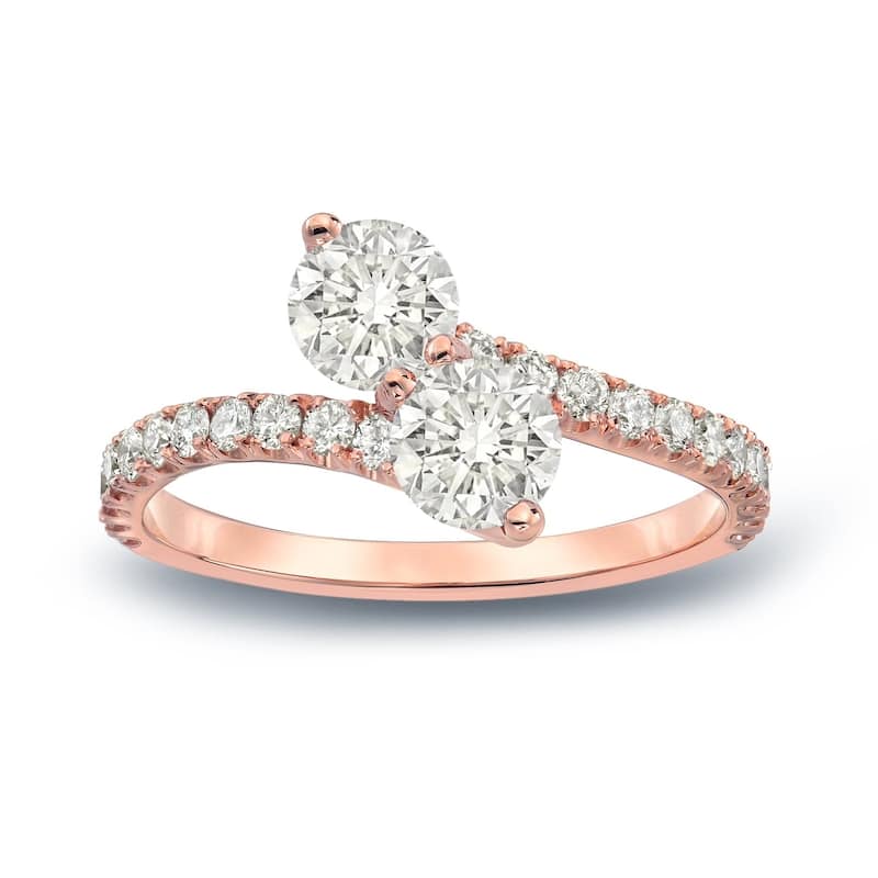Auriya 1 1/2ct TDW Round 2 Stone Diamond Engagement Ring 14k Gold (J-K, I1-I2) - 4 - Rose