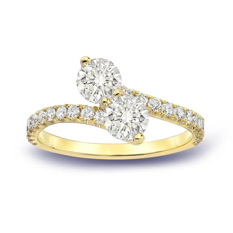 Auriya 1 1/2ct TDW Round 2 Stone Diamond Engagement Ring 14k Gold (J-K, I1-I2) - 4 - Yellow