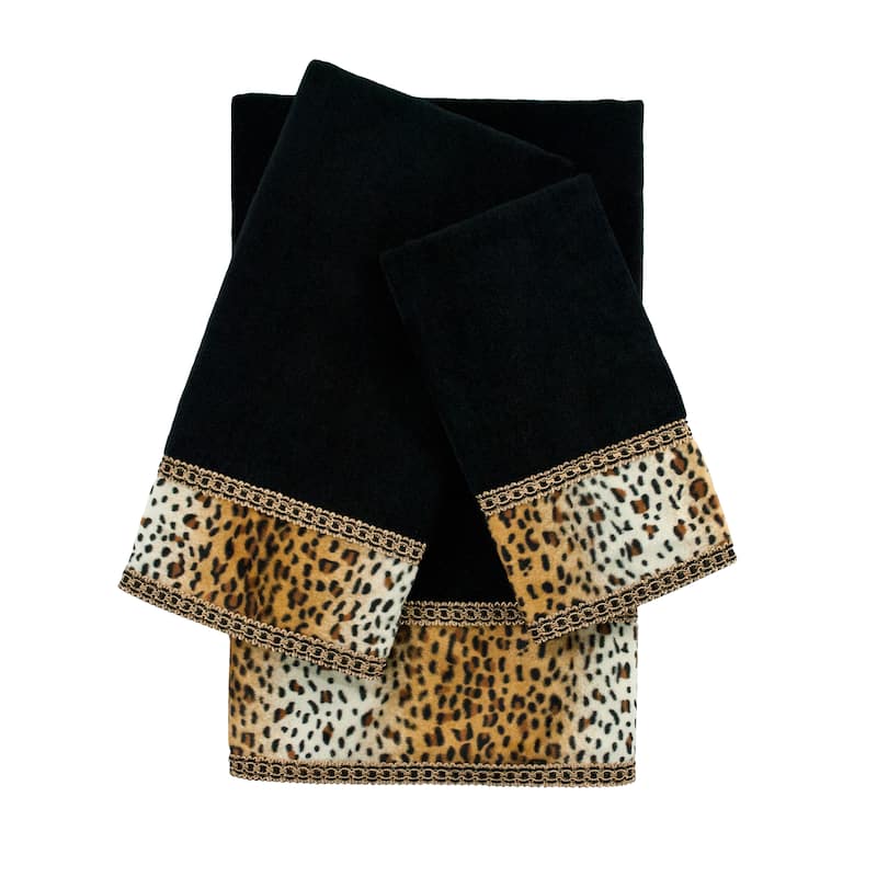 Sherry Kline Panthera Black 3-piece Embellished Towel Set