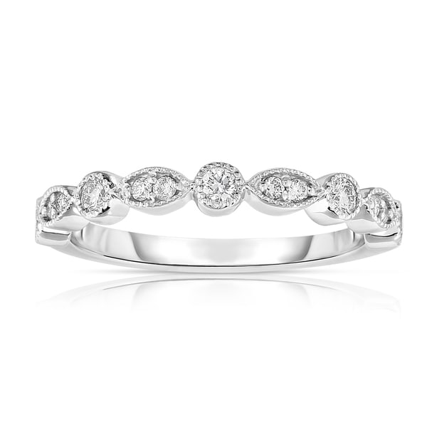 Shop Noray Designs 14K White Gold Diamond Stackable Milligrain Ring