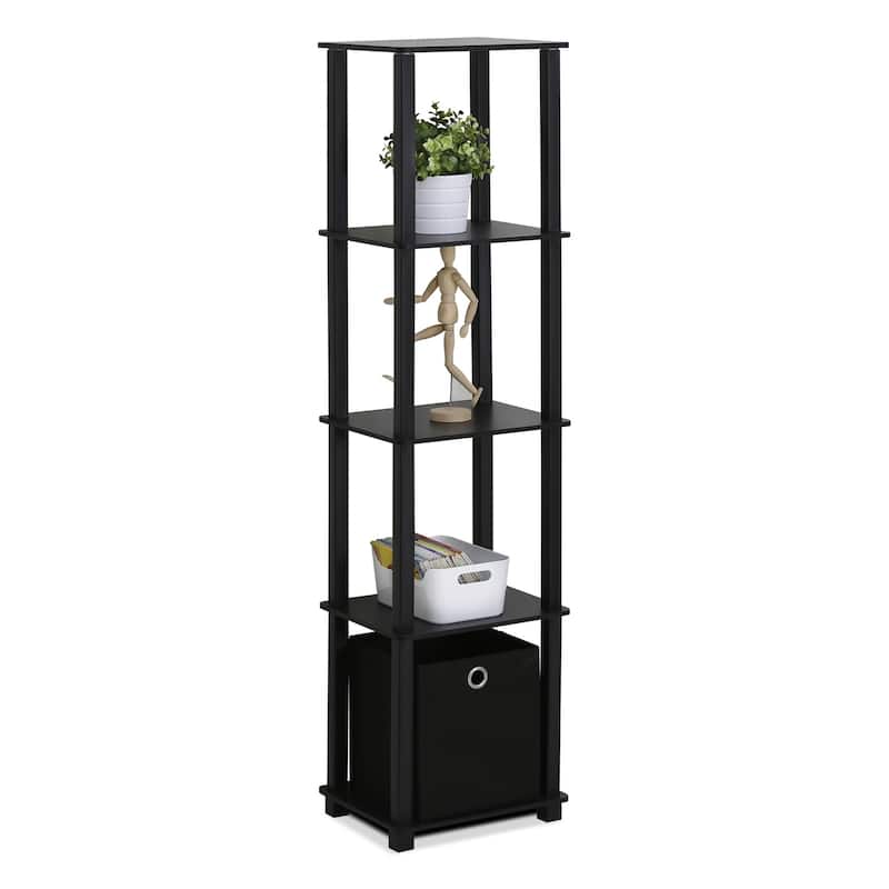 Furinno Black MDF and Plastic 5-tier Decorative Display Shelf with 1 Bin