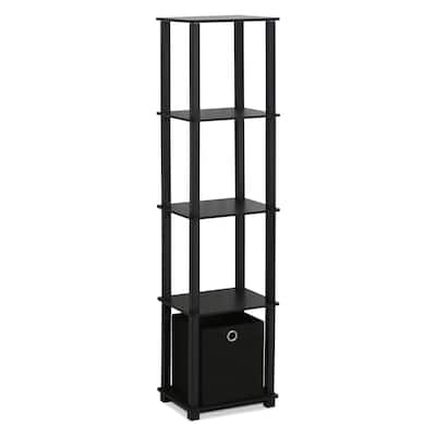 Furinno Black MDF and Plastic 5-tier Decorative Display Shelf with 1 Bin