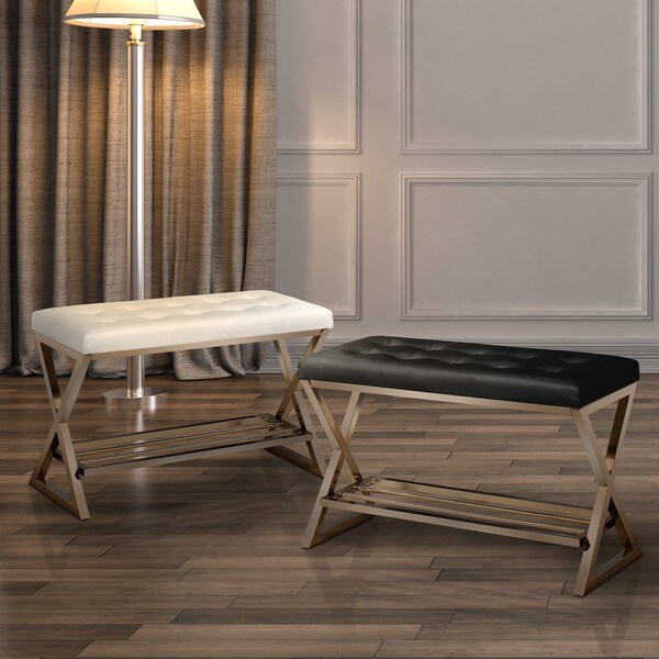 Furniture of America Stelly II Contemporary Faux Leather Accent Bench with Shoe Rack