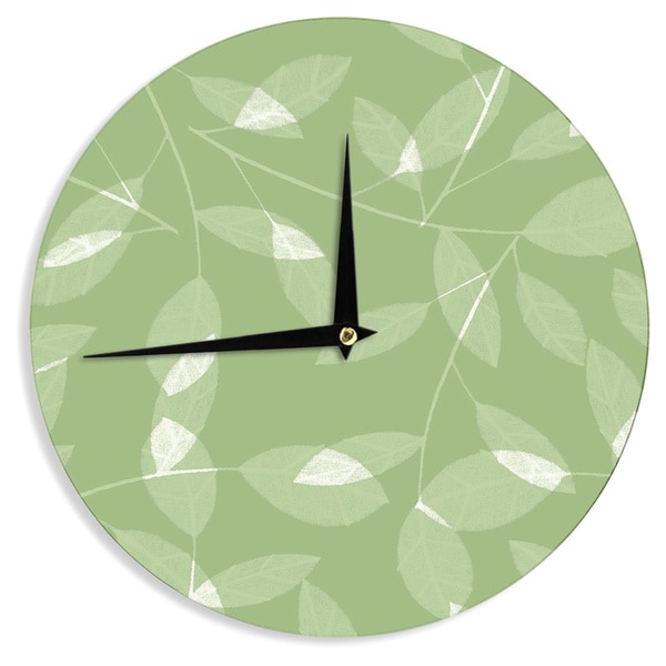 Kess InHouse Alison Coxon "Leaf Olive" Green Wall Clock 12"