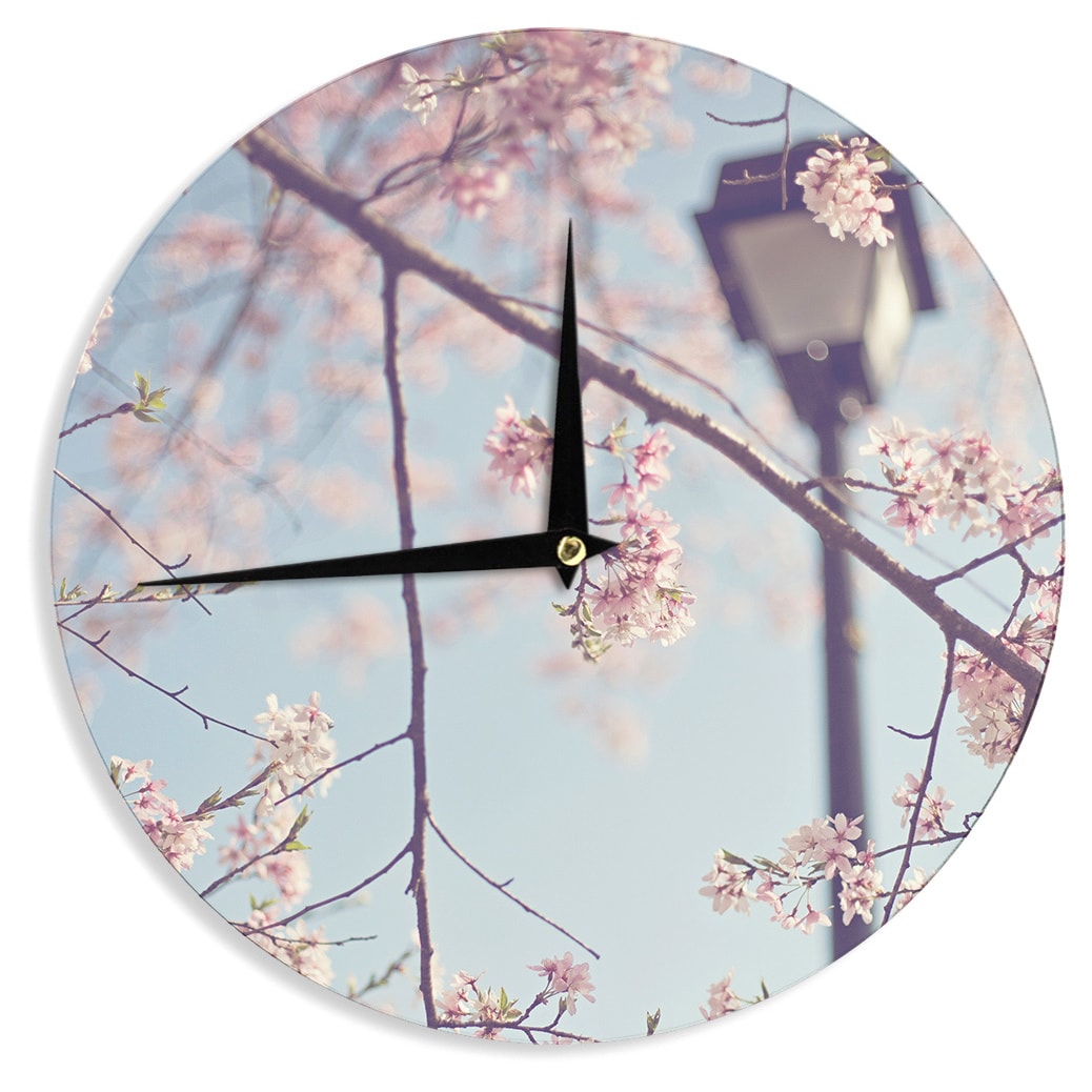 Kess InHouse Catherine McDonald Walk with Me Cherry Blossom Wall Clock 12 Diameter