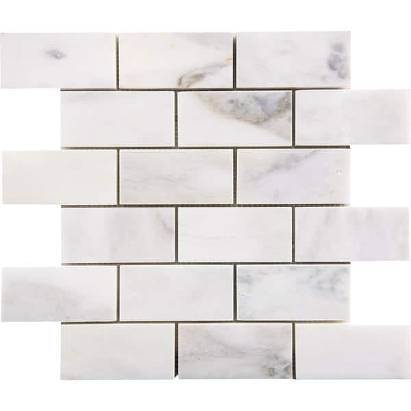 Italian Massa White Marble 2-inch x 4-inch x 3/8-inch Mosaic Polished ...