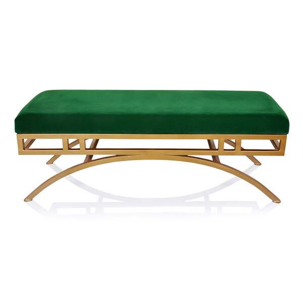 Horizon Boston Contemporary Glam Velvet Antique Goldtone Bench