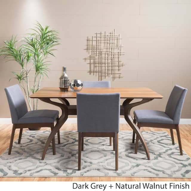 Shuman Mid-Century Modern 5 Piece Dining Set by Christopher Knight Home - dark grey + natural walnut