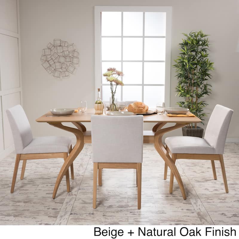 Shuman Mid-Century Modern 5 Piece Dining Set by Christopher Knight Home - light beige + natural oak