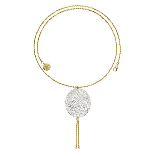 slide 1 of 2, Isla Simone - Fine Silver And Gold Electro Plated Oval Mesh Disc Long Chain Hanging Necklace