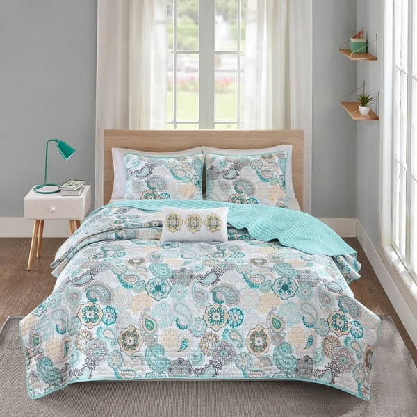 Mi Zone Simi Blue Printed Coverlet Set