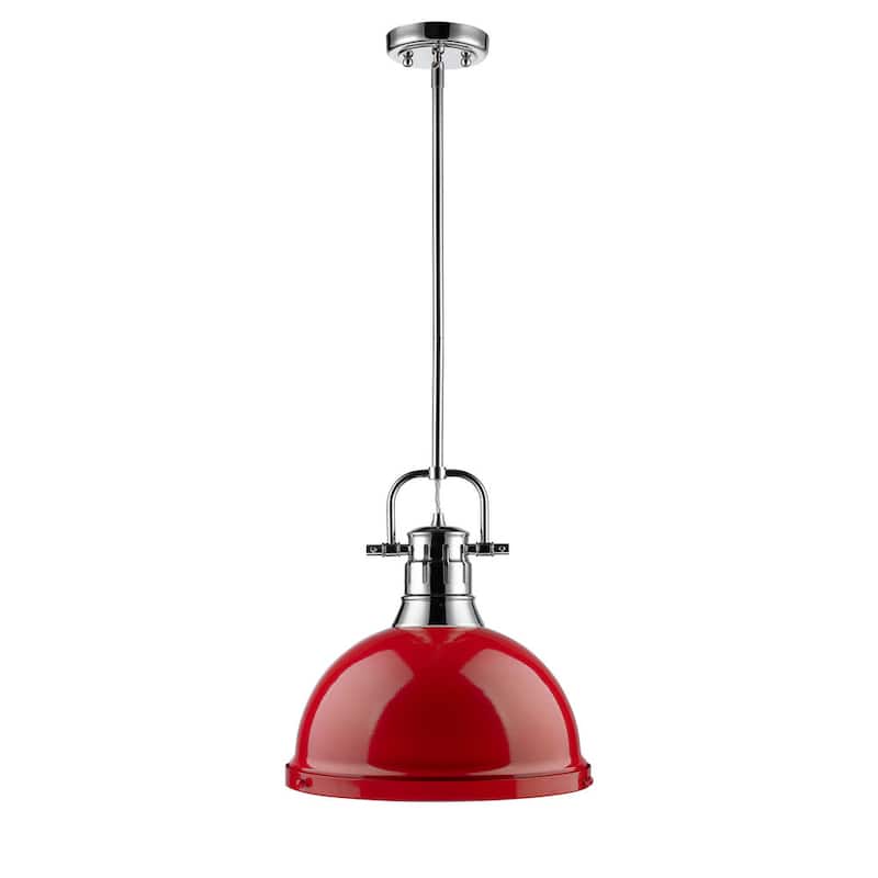 Golden Lighting Duncan 1-light Steel Pendant Light Fixture - chrome with red shade