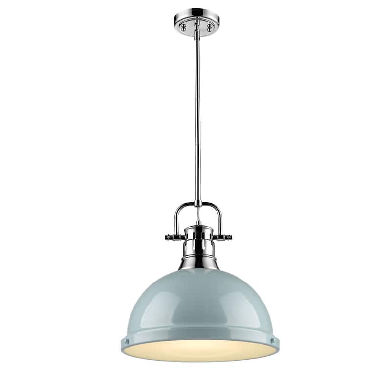 Golden Lighting Duncan 1-light Steel Pendant Light Fixture - chrome with seafoam shade