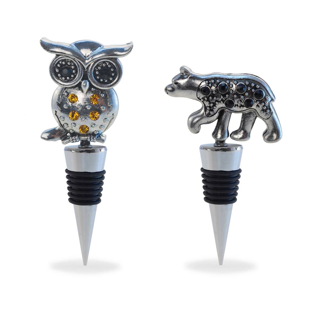 Puzzled Inc. Multicolored Metal Black Bear and Owl Wine Stopper Set