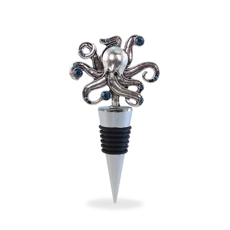 Puzzled 'Sea Turtle and Octopus' Multicolor Metal Wine Stoppers (Set of 2)