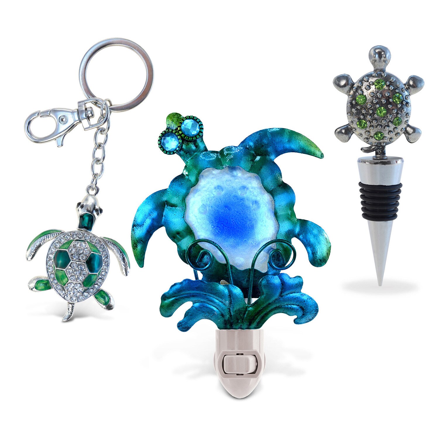 Puzzled 'Sea Turtle and Octopus' Multicolor Metal Wine Stoppers (Set of ...