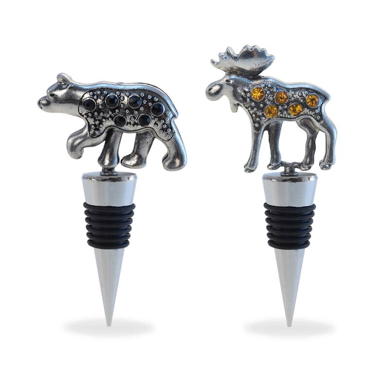 Puzzled Metal Black Bear and Moose Wine Stopper (Set of 2)