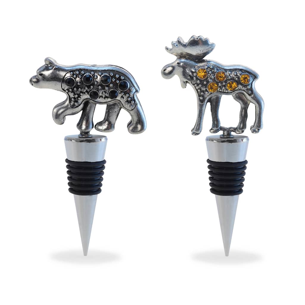 Puzzled Metal Black Bear and Moose Wine Stopper (Set of 2)