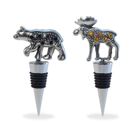 Puzzled Metal Black Bear and Moose Wine Stopper (Set of 2)