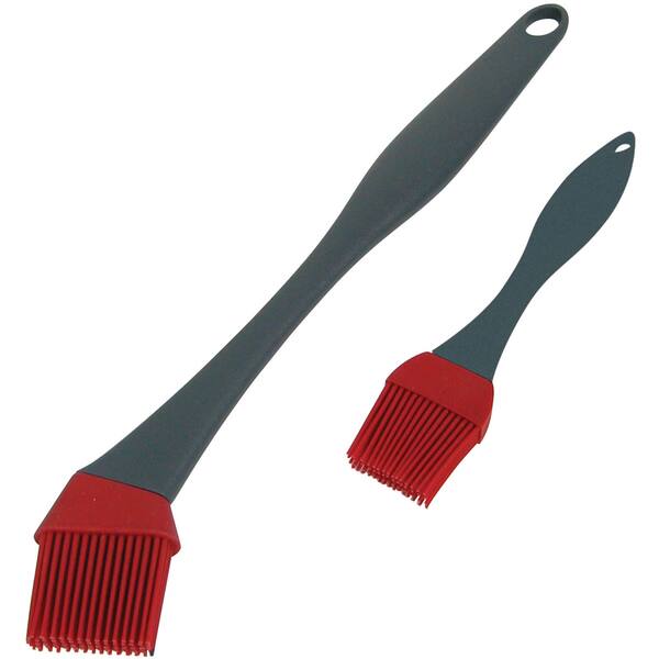 GrillPro 41090 Grey & Red Silicone Basting Brush Set 2 Piece Set ...