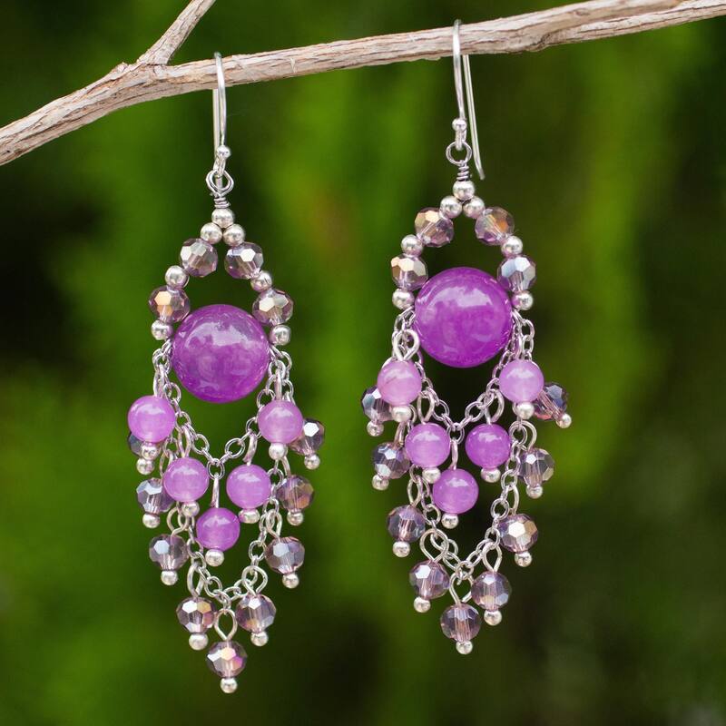 Handmade Sterling Silver 'Brilliant Meteor' Purple Quartz Earrings (Thailand) - White - 2.6*0.8