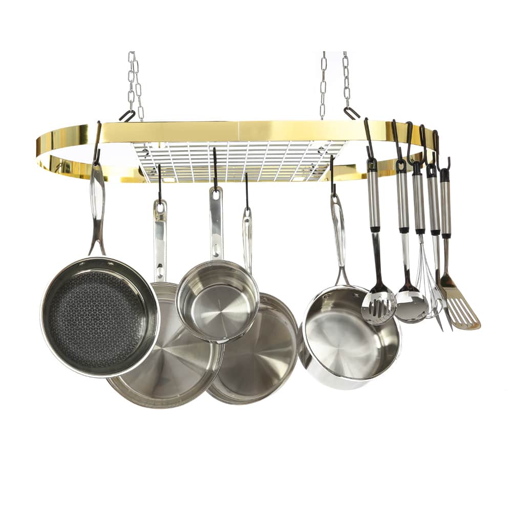 Kinetic GoGreen Classicor Two-tone Polished Brass and Chrome Finish Wrought Iron Oval Pot Rack