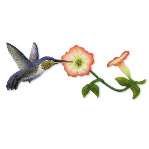 NOVICA Handmade Steel 'Exotic Nectar in Orange' Wall Art Sculpture (Mexico)