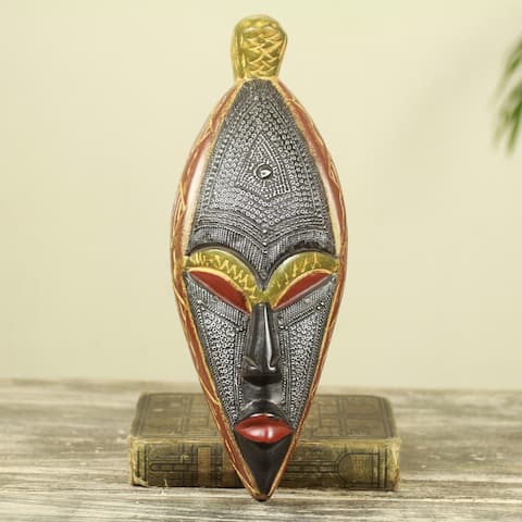 Handmade Warrior Sese Wood Embossed Aluminum Mask (Ghana)