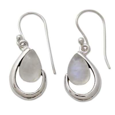 Sterling Silver 'Sublime Symmetry' Rainbow Moonstone Earrings
