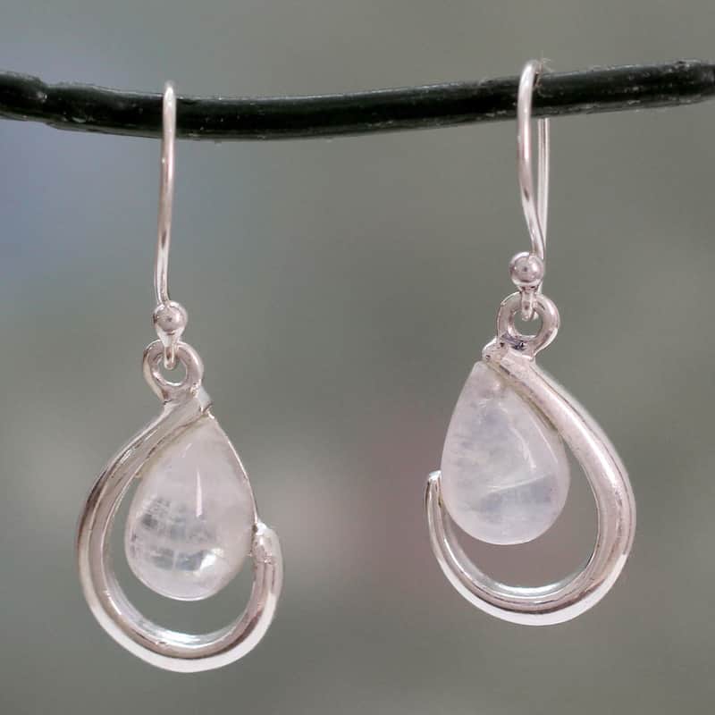 Sterling Silver 'Sublime Symmetry' Rainbow Moonstone Earrings