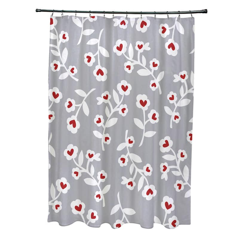 Valentines Floral Holiday Floral Print Shower Curtain - Grey