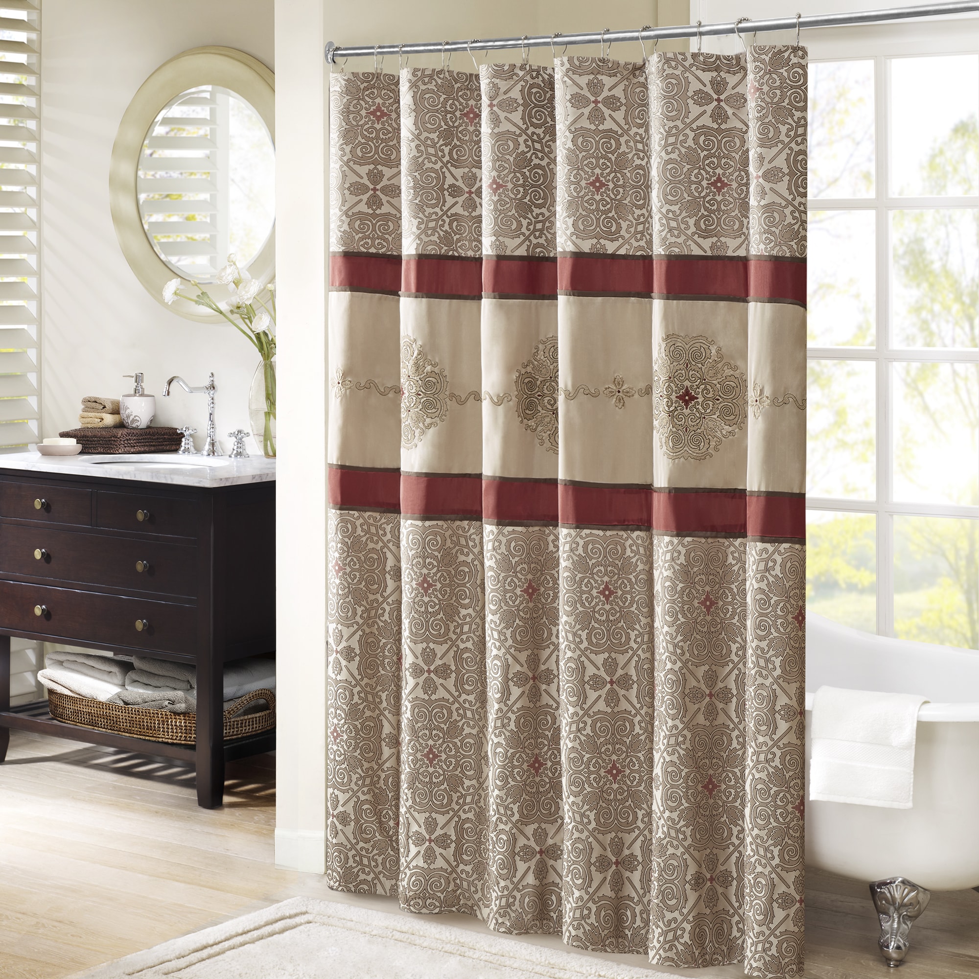 Shop Madison Park Blaine Red Jacquard Shower Curtain With