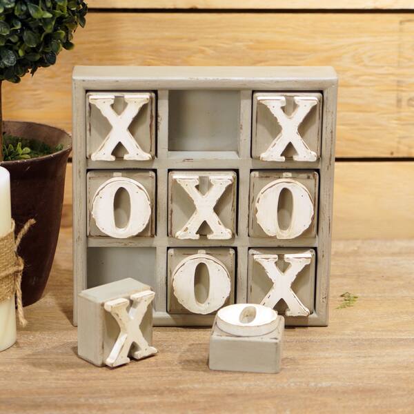 Tic Tac Toe White And Grey Wood Block Set