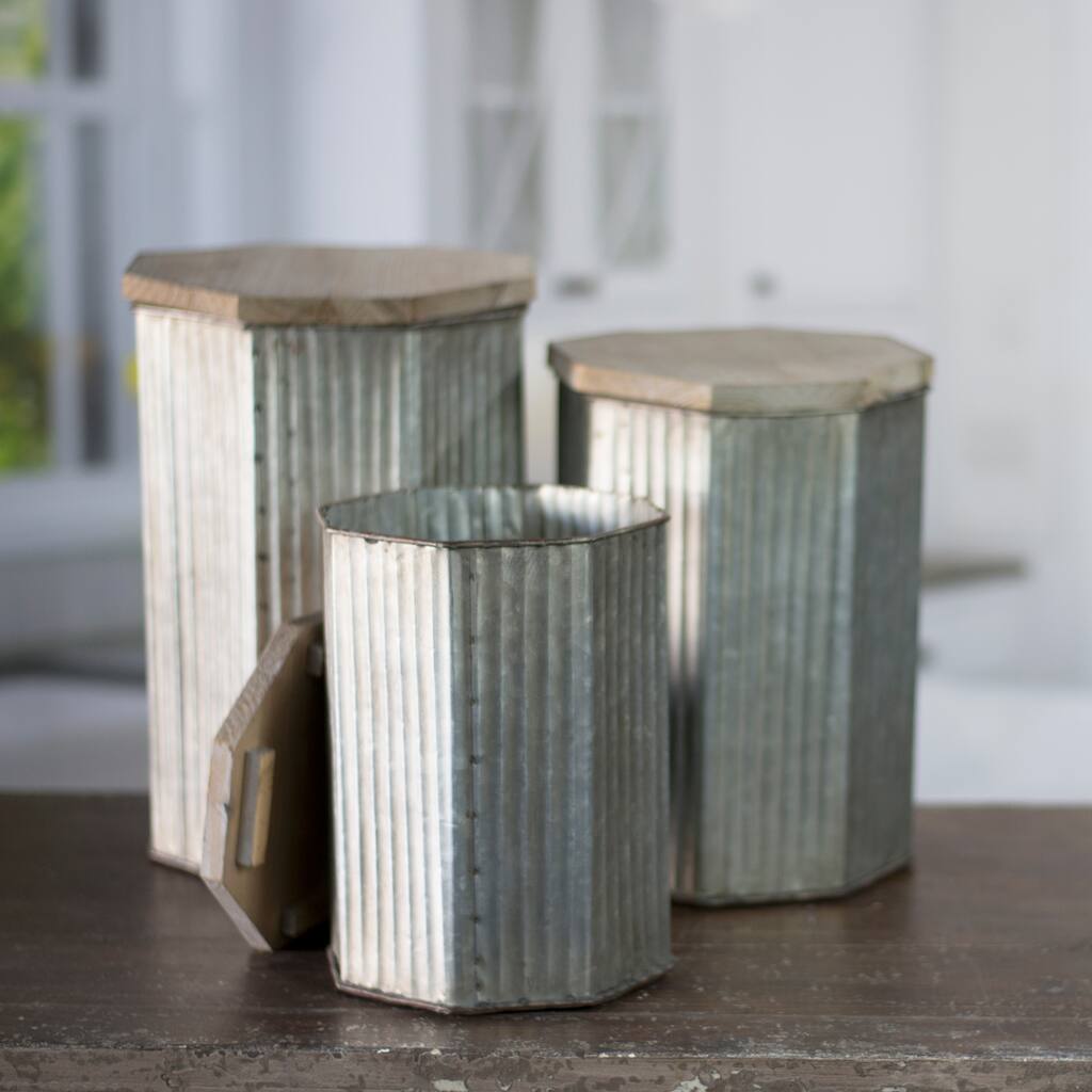 Grey and Brown Metal 3-piece Canister Set